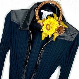 CAbi Black Satin Trim Zip Cardigan Sweater